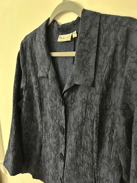 Habitat Shirt Women’s L Navy Floral Boho Lagenlook - Picture 13 of 16